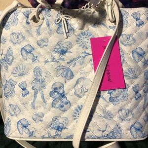 I Betsey Johnson skull White and Blue Floral Women Bag